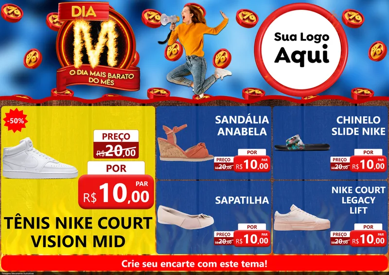Modelo de Encarte para Encarte A4 Horizontal com o tema Dia M - O Dia Mais Barato Do Mês para Calçados