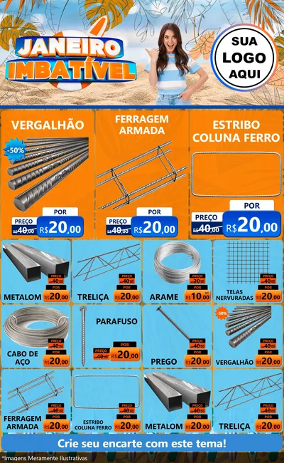 Modelo de Encarte para Encarte Grande com o tema Janeiro Imbatível para Ferragens