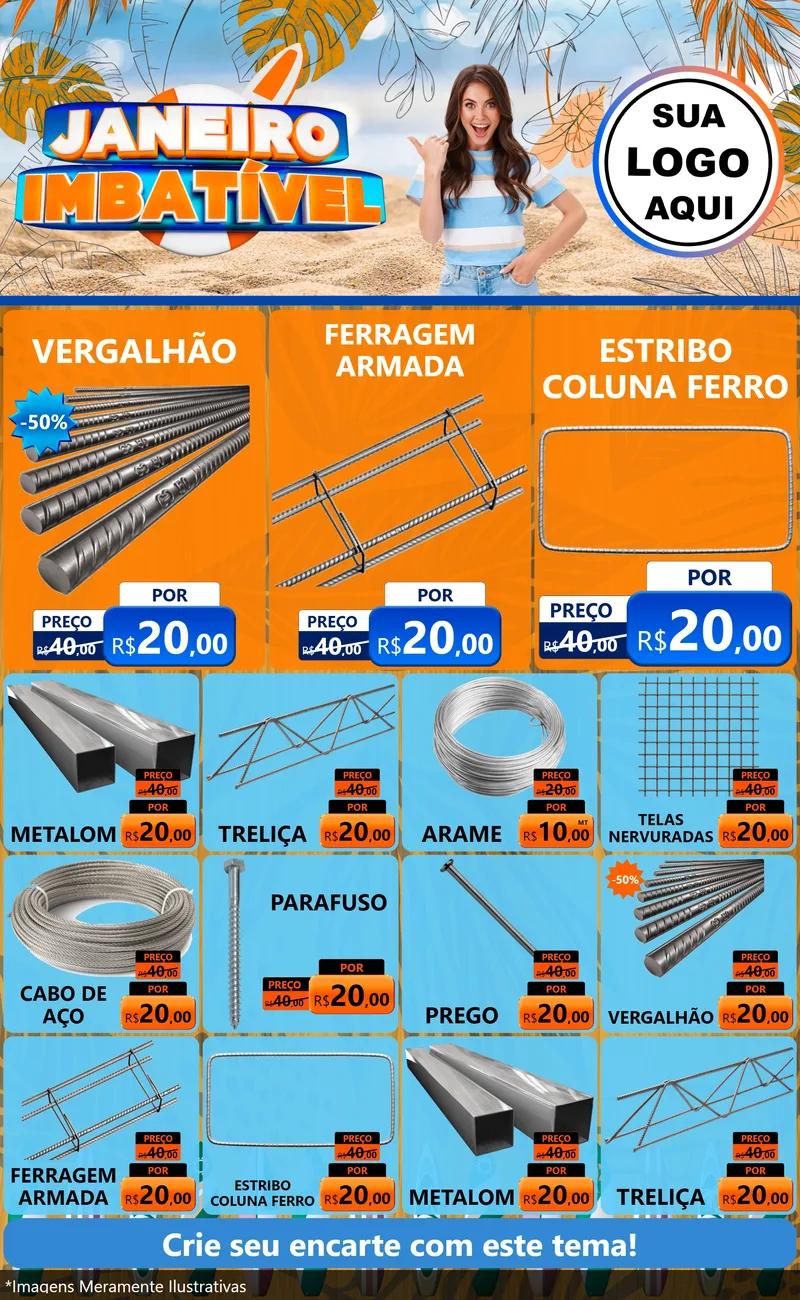 Modelo de Encarte para Encarte Grande com o tema Janeiro Imbatível para Ferragens
