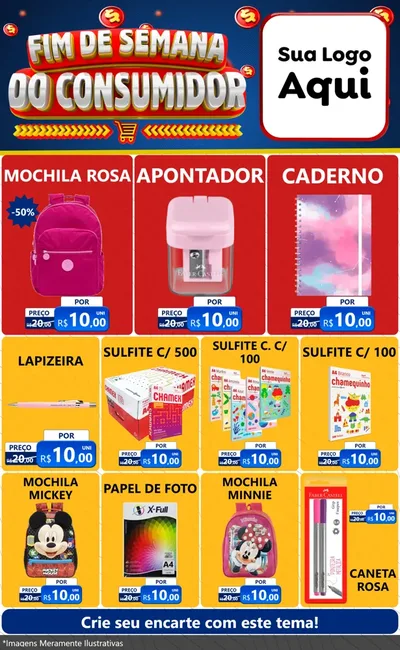 Modelo de Encarte para Encarte Grande com o tema Fim de Semana do Consumidor para Papelaria