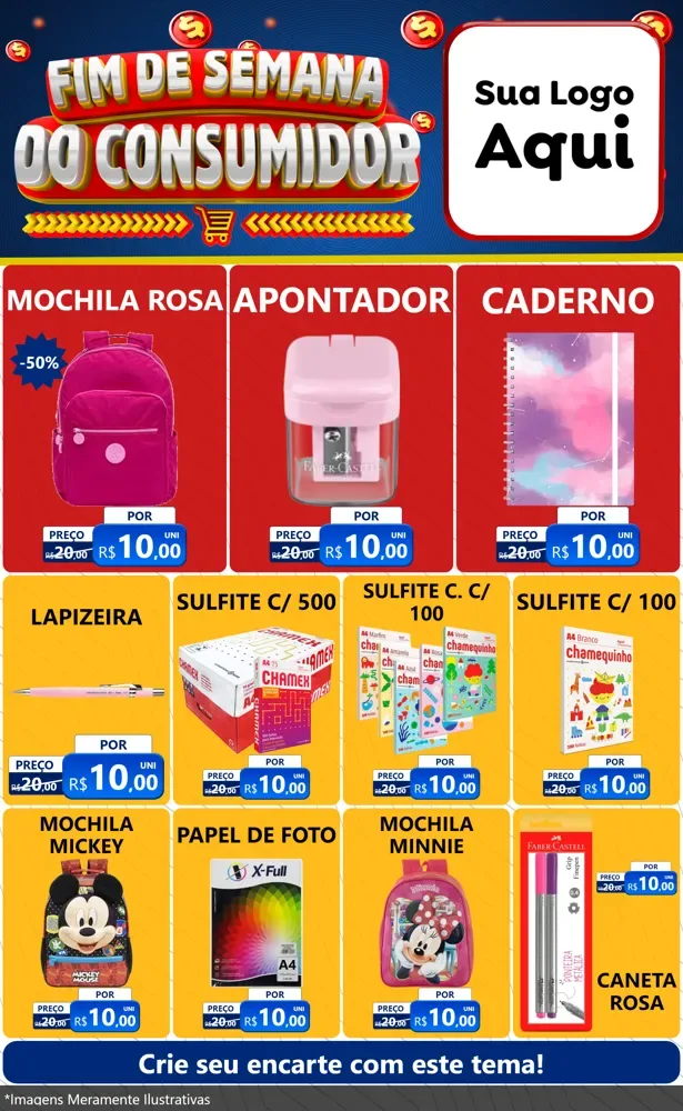 Modelo de Encarte para Encarte Grande com o tema Fim de Semana do Consumidor para Papelaria
