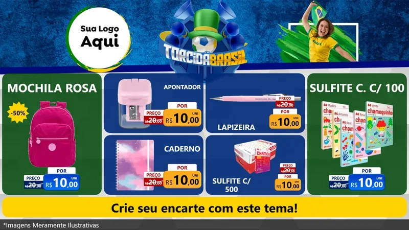 Modelo de TV para TV Horizontal com o tema Torcida Brasil - Copa para Papelaria