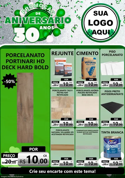 Modelo de Encarte para Encarte A4 Vertical com o tema Promoção de Aniversário - 30 Anos para Pisos e revestimentos