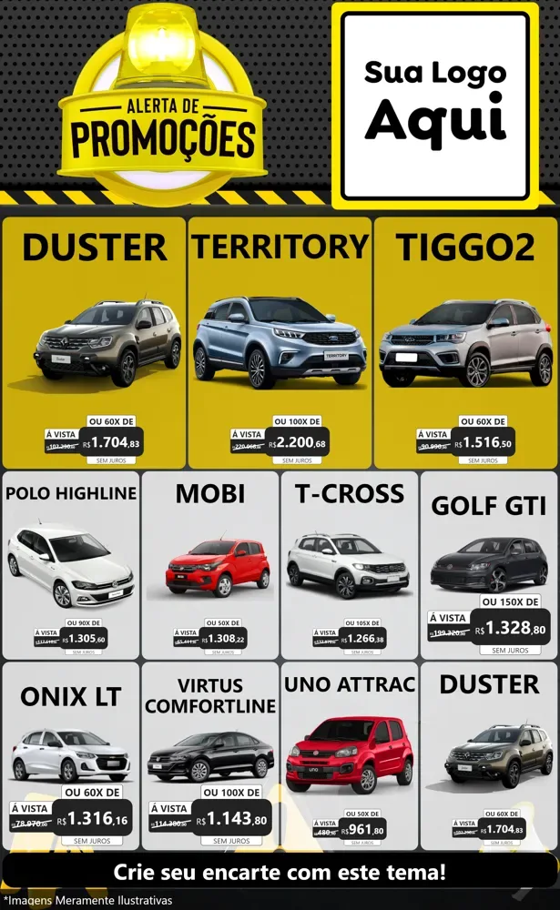 Modelo de Encarte para Encarte Grande com o tema Alerta de Promoções para Concessionaria de Carros