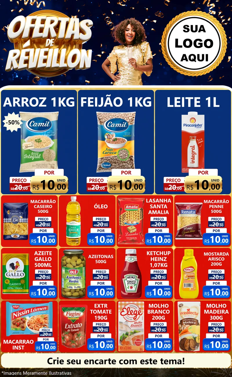 Modelo de Encarte para Encarte Grande com o tema Ofertas de Réveillon para Supermercado
