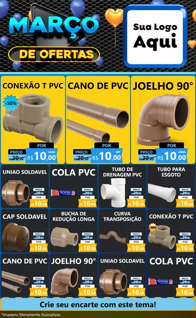 Modelo de Encarte para Encarte Grande com o tema Março de Ofertas para Tubos e conexões