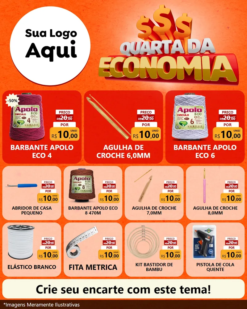 Modelo de Rede Social para Feed Instagram com o tema Quarta da Economia para Armarinho e Aviamentos