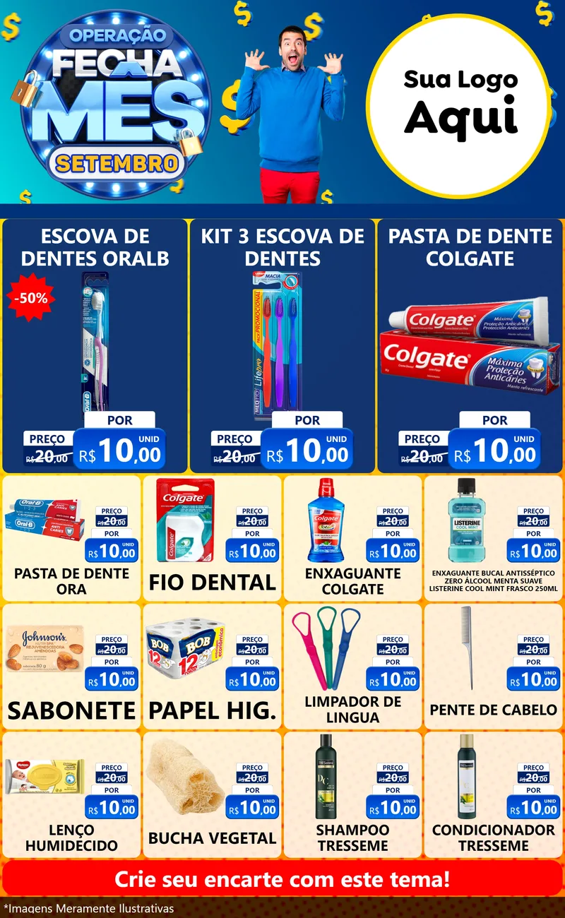 Modelo de Encarte para Encarte Grande com o tema Operação Fecha Mês Setembro para Higiene Pessoal
