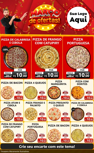 Modelo de Encarte para Encarte Grande com o tema Março de Ofertas! para Pizzaria