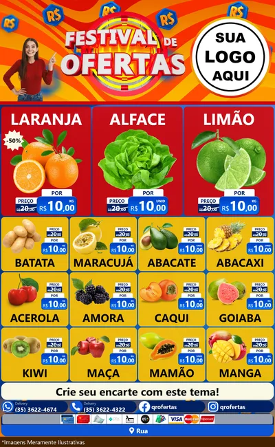 Modelo de Encarte para Encarte Grande com o tema Festival de Ofertas para Hortifrúti