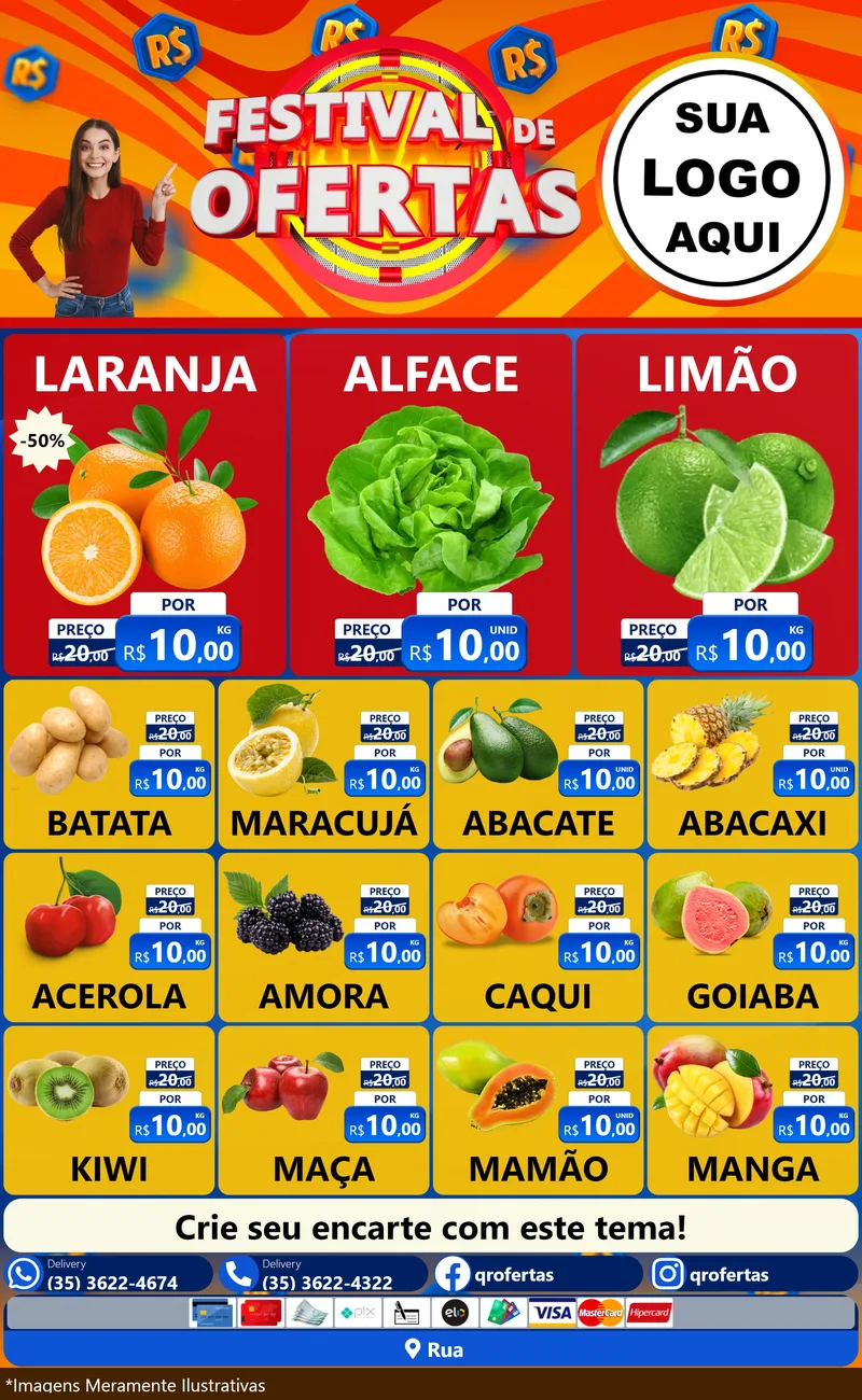 Modelo de Encarte para Encarte Grande com o tema Festival de Ofertas para Hortifrúti