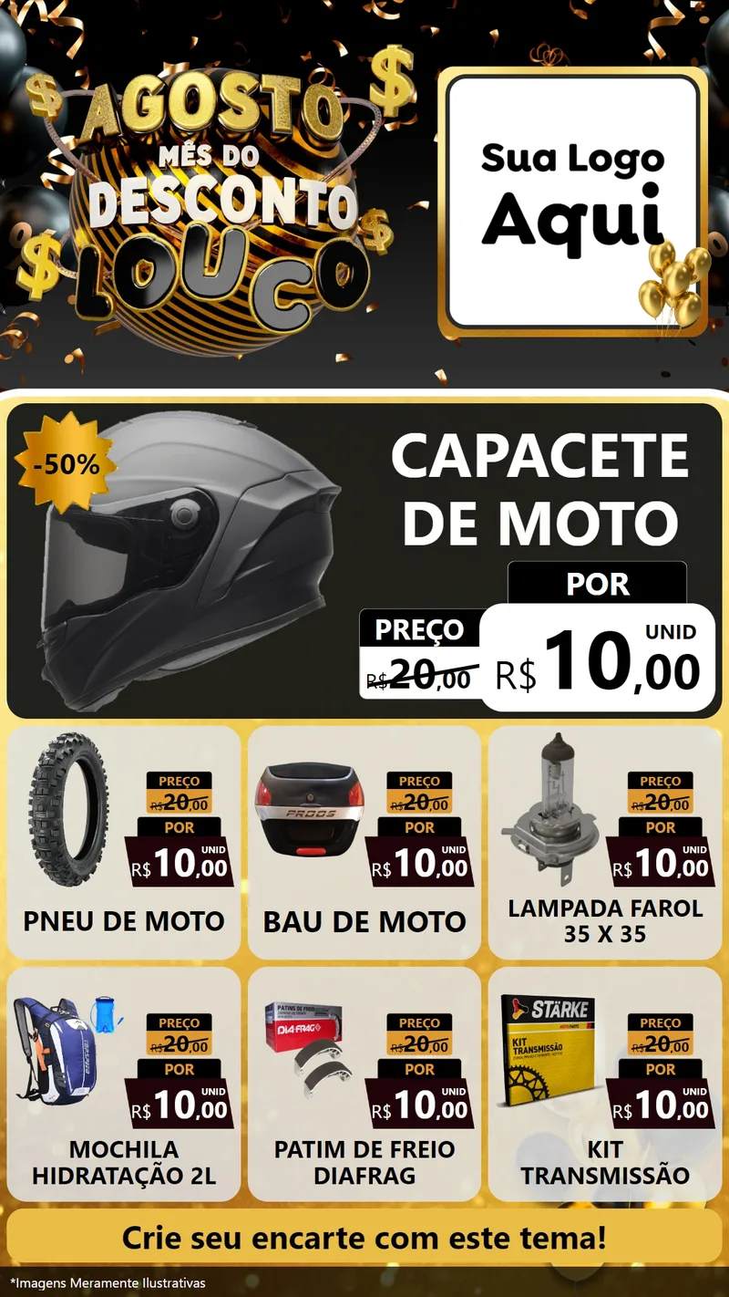 Modelo de Rede Social para Stories com o tema Agosto Mês do Desconto Louco para Moto peças