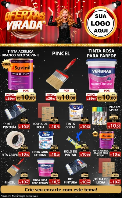 Modelo de Encarte para Encarte Grande com o tema Ofertas da Virada para Tintas e Ferramentas