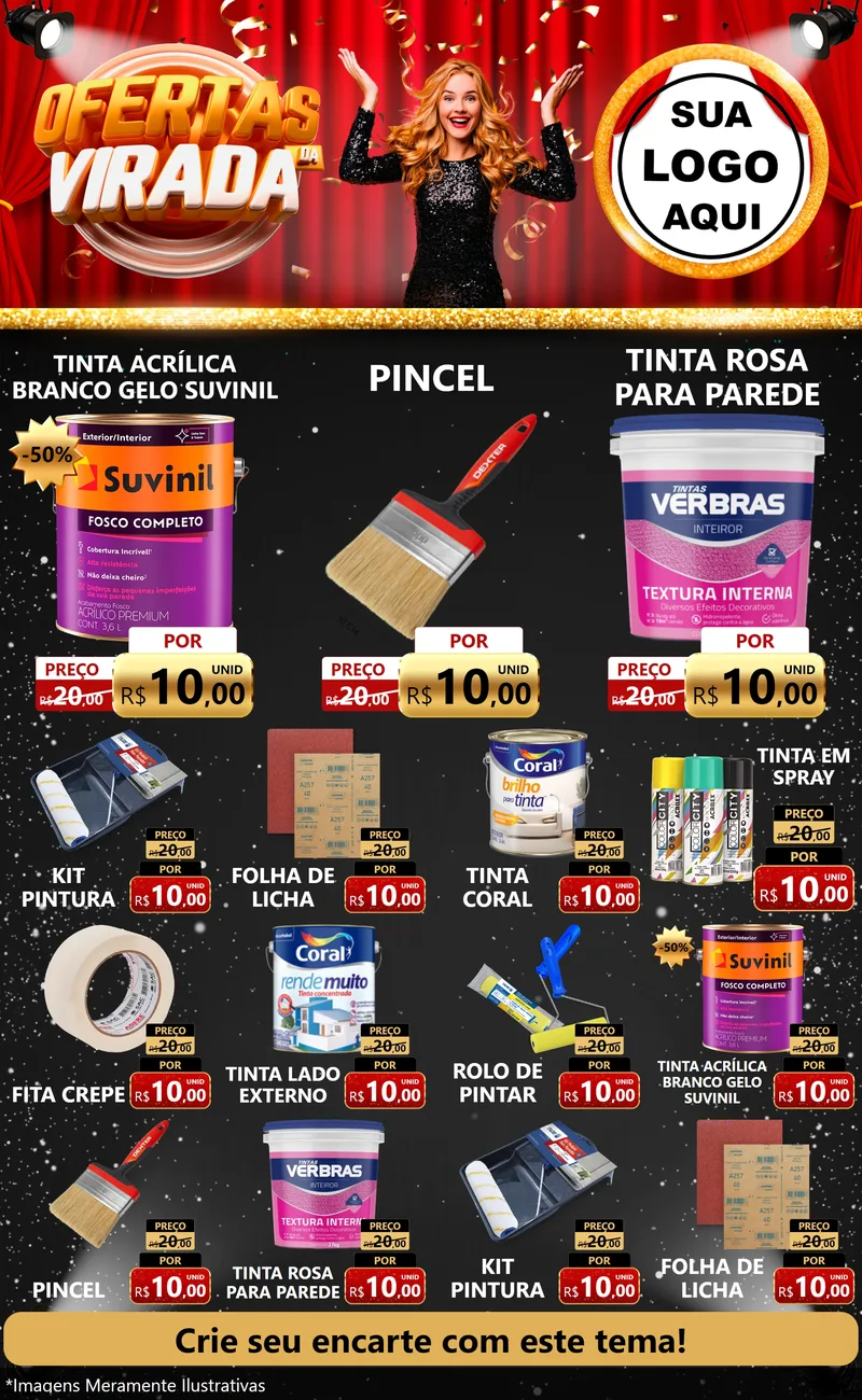 Modelo de Encarte para Encarte Grande com o tema Ofertas da Virada para Tintas e Ferramentas