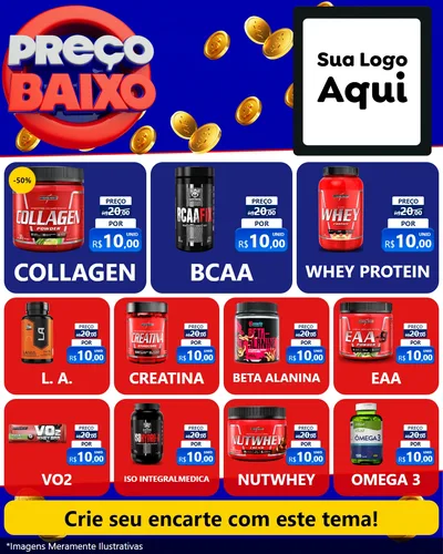 Modelo de Rede Social para Feed Instagram com o tema Preço Baixo para Suplementos alimentares