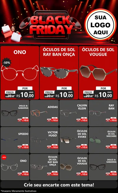 Modelo de Encarte para Encarte Grande com o tema Black Friday para Óticas