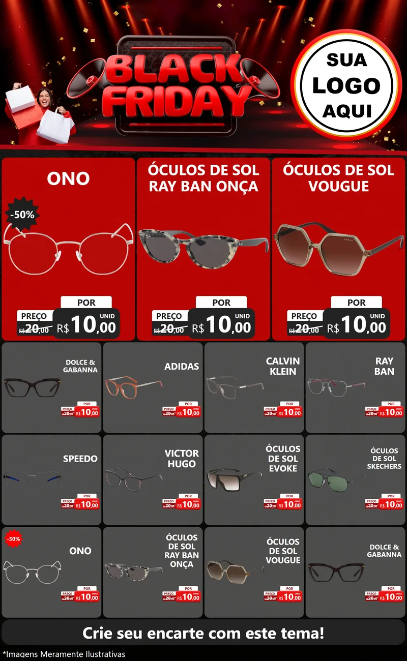 Modelo de Encarte para Encarte Grande com o tema Black Friday para Óticas