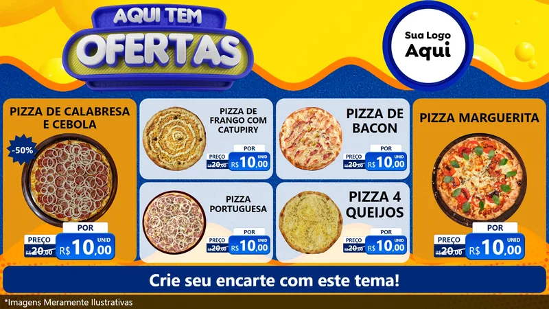 Modelo de TV para TV Horizontal com o tema Aqui Tem Ofertas para Pizzaria