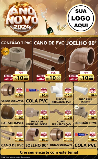 Modelo de Encarte para Encarte Grande com o tema Feliz Ano Novo 2027 para Tubos e conexões