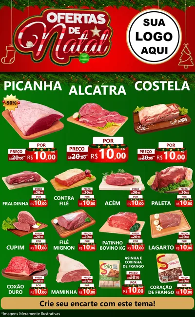 Modelo de Encarte para Encarte Grande com o tema Ofertas de Natal para Açougue