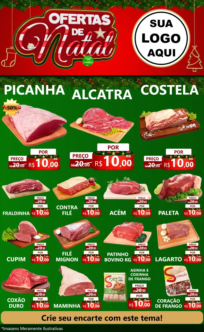 Modelo de Encarte para Encarte Grande com o tema Ofertas de Natal para Açougue