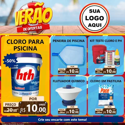 Modelo de Rede Social para Feed Facebook com o tema Verão de Ofertas para Produtos para Piscina