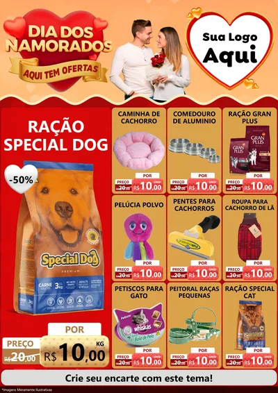 Modelo de Encarte para Encarte A4 Vertical com o tema Dia dos Namorados - Aqui Tem Ofertas para Pet Shop