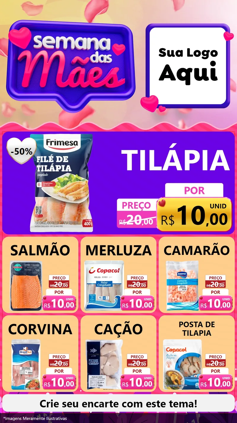 Modelo de Rede Social para Stories com o tema Semana das Mães para Peixaria