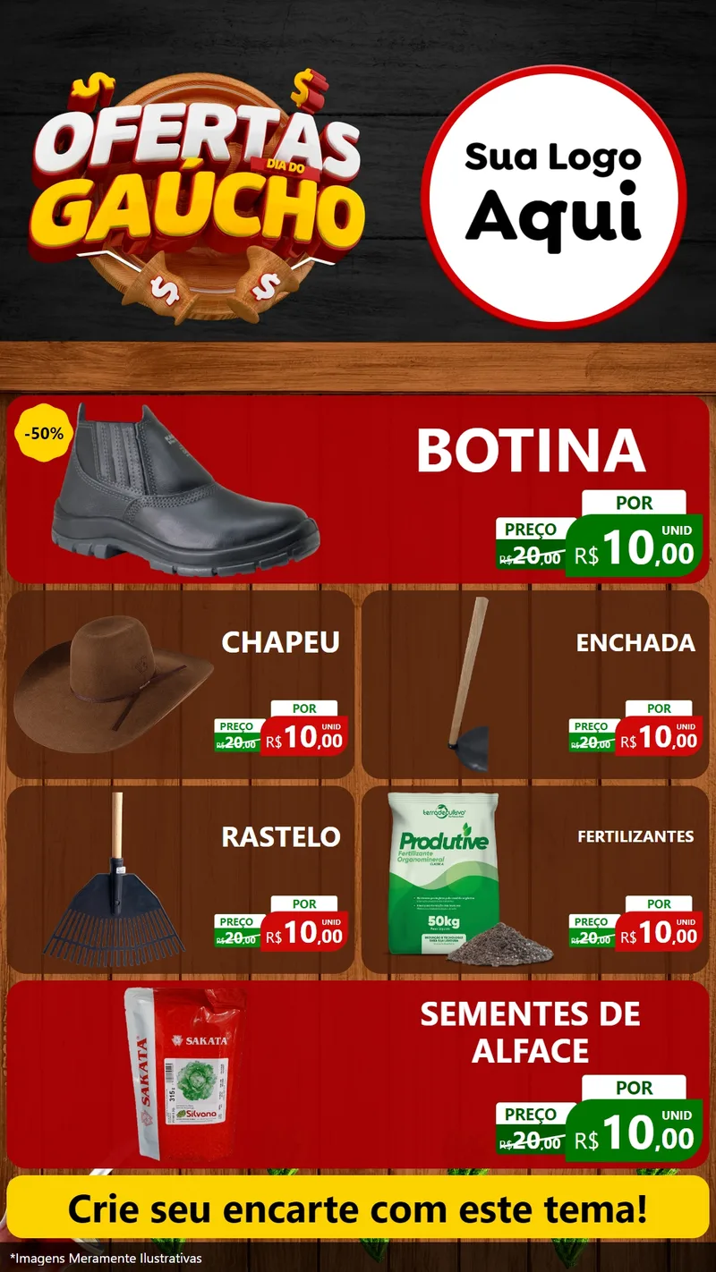Modelo de TV para TV Vertical com o tema Ofertas Dia do Gaúcho para Agropecuária