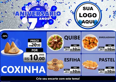 Modelo de Encarte para Encarte A4 Horizontal com o tema Promoção de Aniversário - 7 Anos para Salgadaria