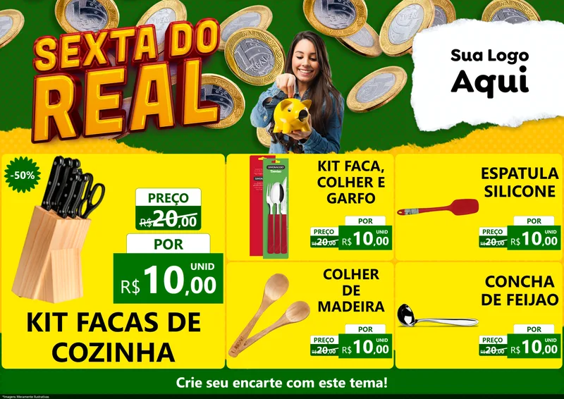 Modelo de Encarte para Encarte A4 Horizontal com o tema Sexta do Real para Utilidades Domésticas