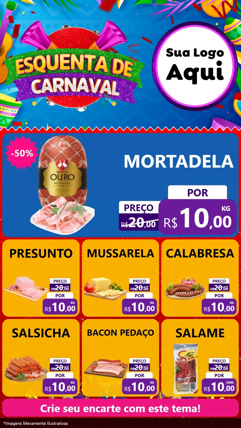 Modelo de Rede Social para Stories com o tema Esquenta de Carnaval para Frios e Laticínios