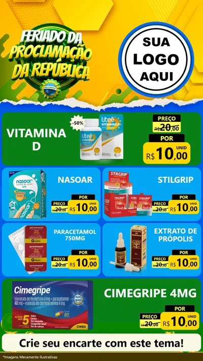 Modelo de TV para TV Vertical com o tema Feriado da Proclamação da República para Farmácia
