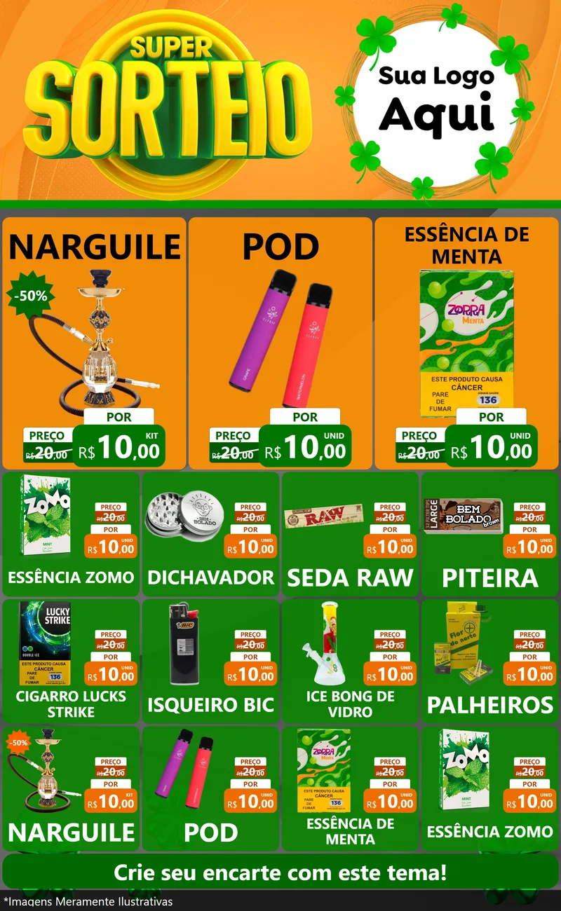 Modelo de Encarte para Encarte Grande com o tema Super Sorteio para Tabacaria