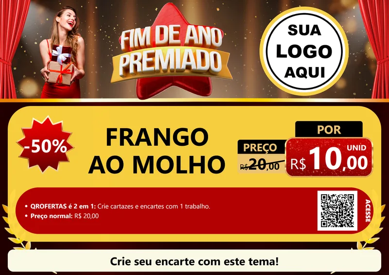 Modelo de Cartaz para Cartaz A4 Horizontal com o tema Fim de Ano Premiado para Restaurante