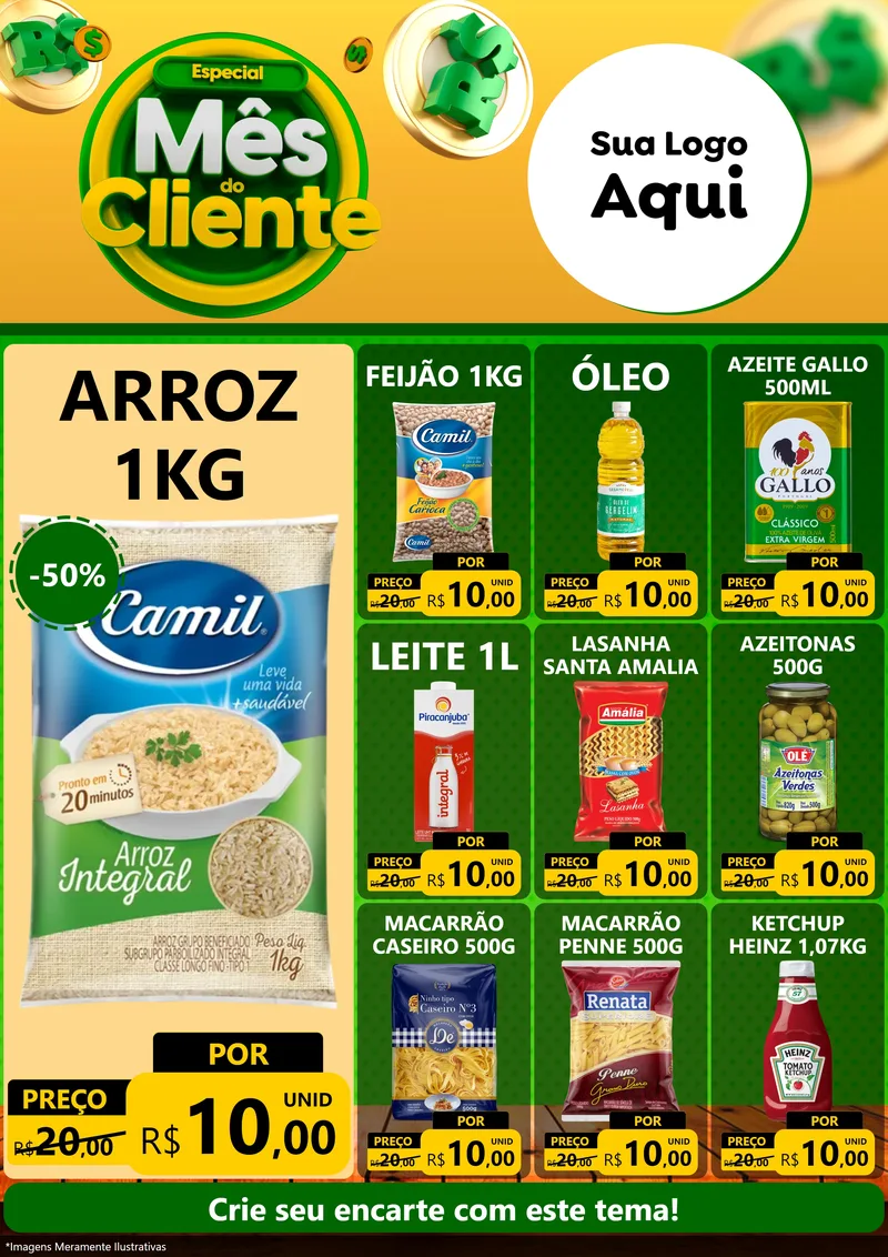 Modelo de Encarte para Encarte A4 Vertical com o tema Especial Mês do Cliente para Supermercado