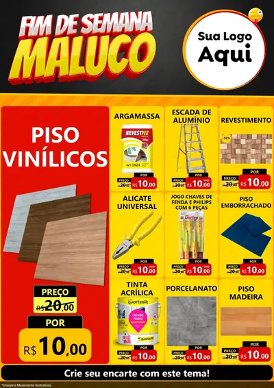 Modelo de Encarte para Encarte A4 Vertical com o tema Final de Semana Maluco para Material para Construção