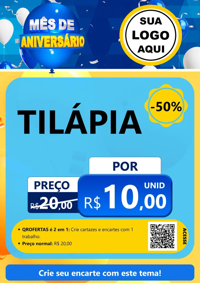 Modelo de Cartaz para Cartaz A4 Vertical com o tema Mês de Aniversário para Peixaria