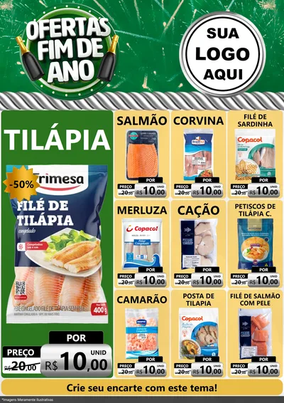 Modelo de Encarte para Encarte A4 Vertical com o tema Ofertas Fim de Ano para Peixaria