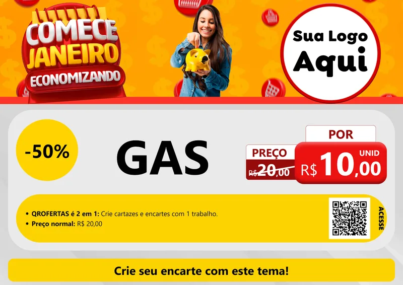 Modelo de Cartaz para Cartaz A4 Horizontal com o tema Comece Janeiro Economizando para Água e gás