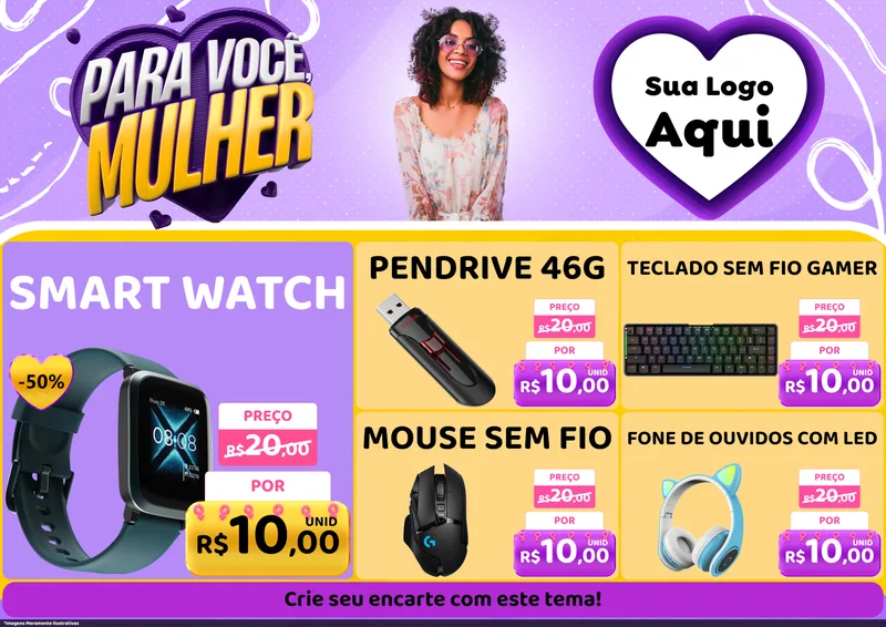 Modelo de Encarte para Encarte A4 Horizontal com o tema Para Você, Mulher para Informática
