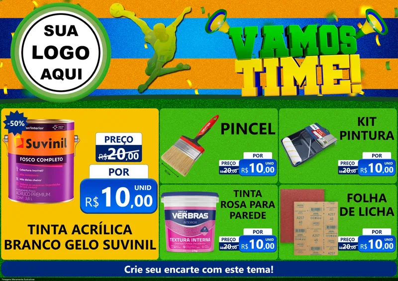 Modelo de Encarte para Encarte A4 Horizontal com o tema Vamos Time! para Tintas e Ferramentas