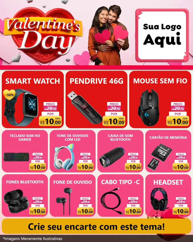 Modelo de Rede Social para Feed Instagram com o tema Valentine's Day para Informática