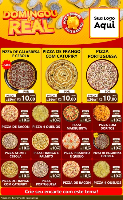 Modelo de Encarte para Encarte Grande com o tema Domingou do Real para Pizzaria