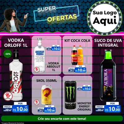 Modelo de Rede Social para Feed Facebook com o tema Super Ofertas para Distribuidora de bebidas