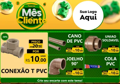 Modelo de Encarte para Encarte A4 Horizontal com o tema Especial Mês do Cliente para Tubos e conexões