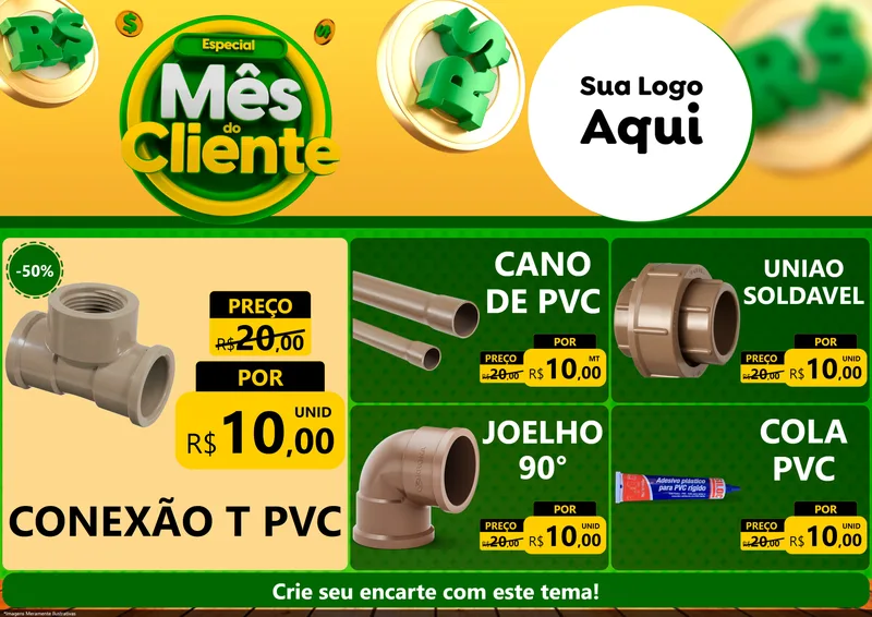 Modelo de Encarte para Encarte A4 Horizontal com o tema Especial Mês do Cliente para Tubos e conexões