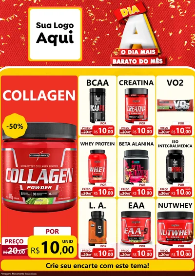Modelo de Encarte para Encarte A4 Vertical com o tema Dia A o Dia Mais Barato do Mês para Suplementos alimentares