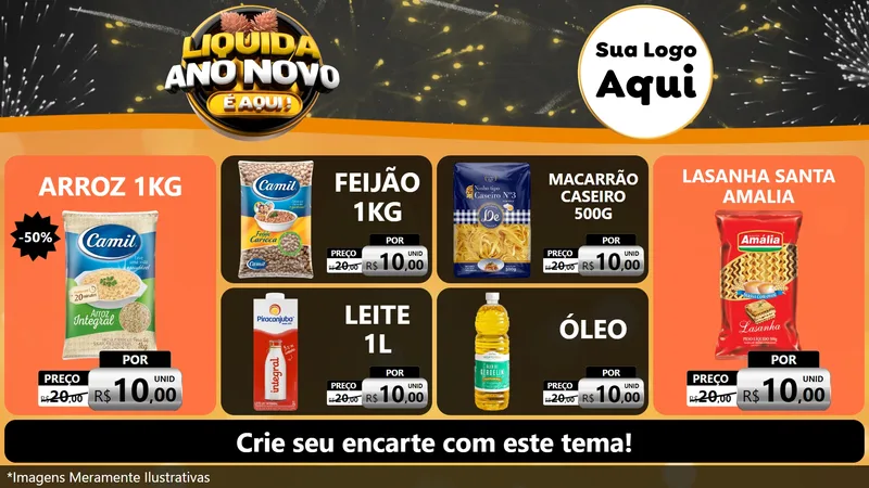 Modelo de TV para TV Horizontal com o tema Liquida Ano Novo É Aqui! para Supermercado