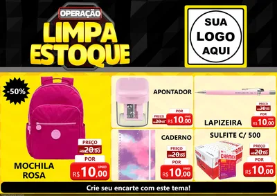 Modelo de Encarte para Encarte A4 Horizontal com o tema Operação Limpa Estoque para Papelaria